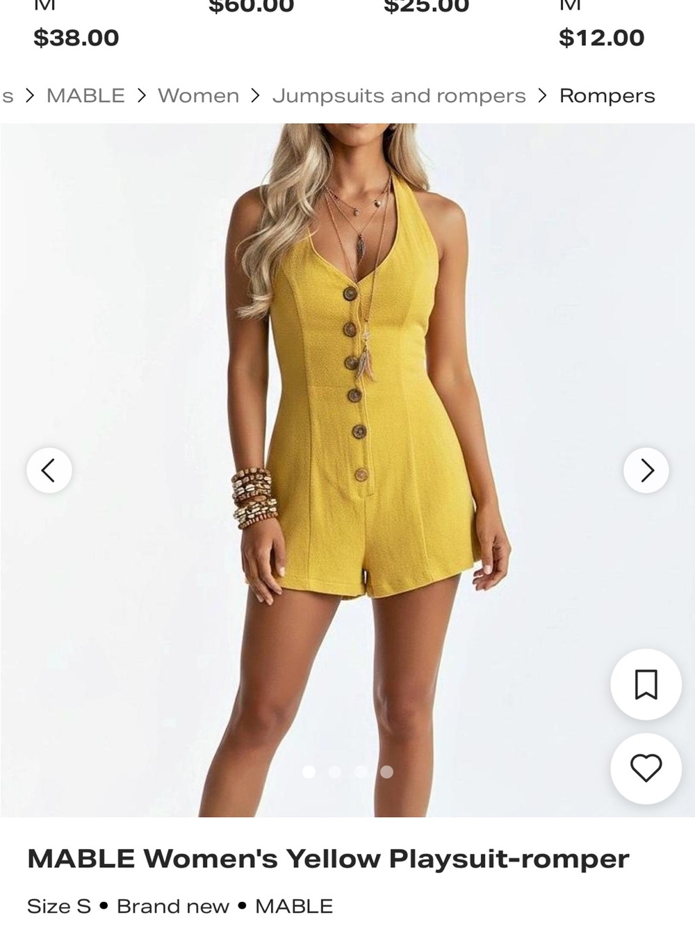 MABLE Yellow Halter Button-Front Romper
